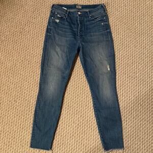 MOTHER The Stunner Ankle Fray Jeans in Graffiti Girl Women’s Size 31 Button Fly